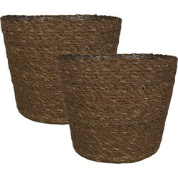 Set van 4x stuks plantenpot/bloempot van jute/zeegras diameter 22 cm en hoogte 19 cm camel bruin - Plantenpotten