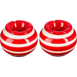 Terras asbak/stormasbak - 2x - rond - keramiek - 12 x 8 cm - rood/wit - Asbakken