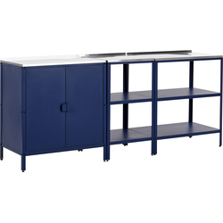 VILAMA - Tuin kookeiland met keukenkast - Blauw - 3-delig - RVS