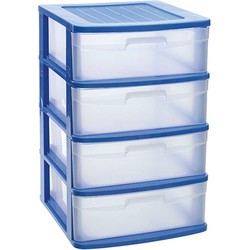 Ladeblok/bureau organizer met 4x lades blauw/transparant L40 x B39 x H65 cm - Ladeblok