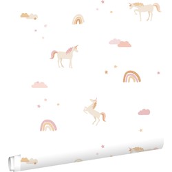 ESTAhome behang unicorns beige, zacht roze en okergeel - 50 x 900 cm - 139538