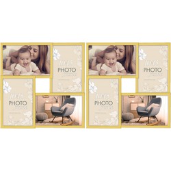 2x stuks multi fotolijst met metalen frame goud met 4 lijstjes geschikt voor een foto van 10 x 15 cm - Fotolijsten