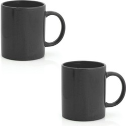 2x Zwarte drinkbekers/mokken zwart 370 ml - Bekers