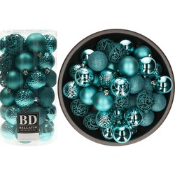 Bellatio Decorations Kerstballen - 74x st - turquoise blauw - D6 cm - Kerstbal