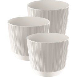 3x stuks moderne carf-stripe plantenpot/bloempot kunststof dia 13 cm/hoogte 11 cm parel wit - Plantenpotten