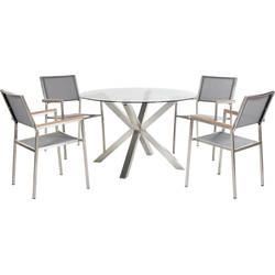 Beliani MALETTO/GROSSETO - Tuintafelset-Zilver-Polyester, RVS
