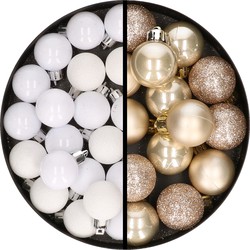 34x stuks kunststof kerstballen wit en champagne 3 cm - Kerstbal