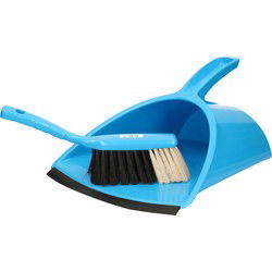 Jumbo stoffer en blik met kap - blauw - 32 x 28 cm - Stoffer en blik