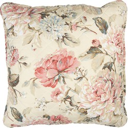 Clayre & Eef Kussenhoes  50x50 cm Beige Roze Polyester Katoen Vierkant Bloemen Sierkussenhoes