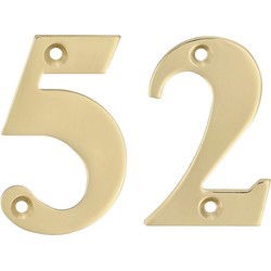 AMIG Huisnummer 52 - massief messing - 10cm - incl. bijpassende schroeven - gepolijst - goudkleur - Huisnummers