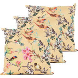 Anna's Collection Sierkussen voor binnen en buiten - 3x - vogels - geel - 60 x 60 cm - tuinkussen - Sierkussens