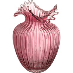 J-line - Vaas Bloem Lijnen Glas Donker Roze Large - 19x19x29cm