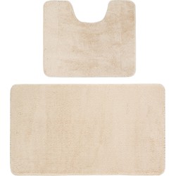 Tapijtenloods Samba Soft Fluffy Badmat Laagpolig Badkamer Set 2-Delig Donker Beige- 50x60 CM & 60x100 CM