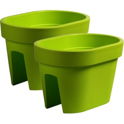 2x stuks balkon plantenpotten/bloempotten lime groen 12 liter van kunststof 40 x 27 x 25 cm - Plantenpotten