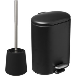 5Five Badkamer/toilet accessoires - WC-borstel/pedaalemmer 6L- zwart - Toiletaccessoireset