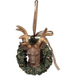 Clayre & Eef Kersthanger Hert 11 cm Groen Polyresin Kerstboomversiering