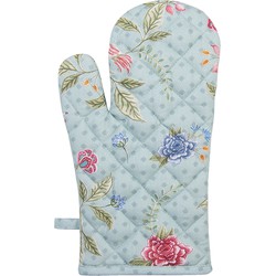 Clayre & Eef Ovenwant  18x30 cm Blauw Groen Katoen Bloemen Ovenhandschoen