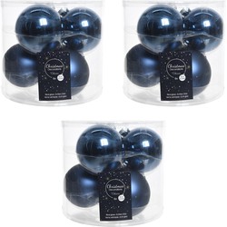 Kerstboomversiering donkerblauwe kerstballen van glas 8 cm 18x stuks - Kerstbal