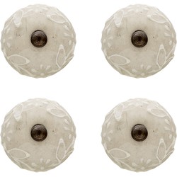 Clayre & Eef Deurknop Set van 4  Ø 4 cm Beige Keramiek Rond Bloemen Meubelknop