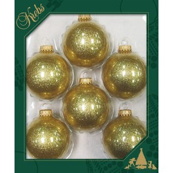 24x stuks glazen kerstballen 7 cm sparkle glitter goud - Kerstbal
