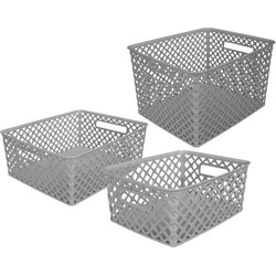 Set van 3x opbergmanden kunststof rechthoek grijs - Opbergmanden