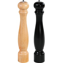 2x Pepermaler/zoutmaler molens 40 cm van bruin en zwart hout - Peper en zoutstel