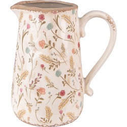 Clayre & Eef Decoratie Kan  21x14x23 cm Roze Beige Keramiek Bloemen Waterkan
