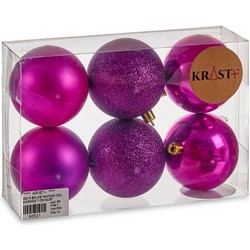 Krist+ kerstballen - 6x st - paars - kunststof - 7 cm - Kerstbal