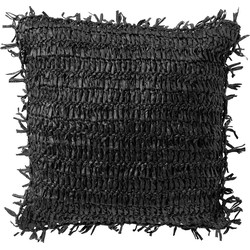 Dutch Decor ANTONIO - Sierkussen 45x45 cm - effen kleur met raffia - Raven - zwart - Dutch Decor