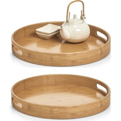 2x Serveerbladen rond bamboe hout 38 x 5 cm - Dienbladen