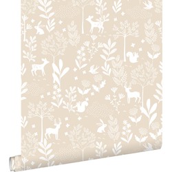 ESTAhome behang bos met bosdieren beige - 53 cm x 10,05 m - 139522