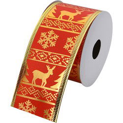 Clayre & Eef Kerstlint 50 mm Rood Goudkleurig Synthetisch