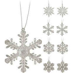 24x Kersthangers figuurtjes zilver sneeuwvlok/ster 10 cm glitter - Kersthangers