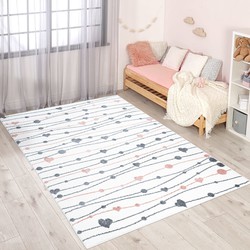 Tapijtenloods Vloerkleed Hartjes Laagpolig Anime Kids Creme- 120x170 CM