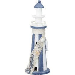 Vuurtoren Beeldje - 12x37 cm - wit / lichtblauw - maritieme decoratie - Beeldjes