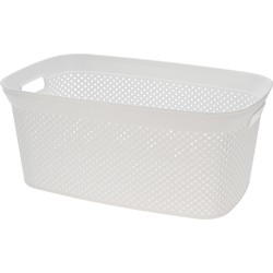 Wasmand van rotan gevlochten - wit - kunststof - 35 liter - 35 x 53 x 23 cm - Wasmanden