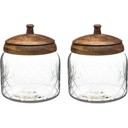 2x stuks snoeppotten/voorraadpotten 1,2L glas met houten deksel - Voorraadpot