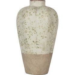 Clayre & Eef Vaas Ø 24x38 cm Beige Groen Keramiek Bloemen