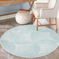 Everest Vloerkleed Modern 3D Boho Laagpolig Rond Tapijt Woonkamer Mint Groen- 120 CM ROND