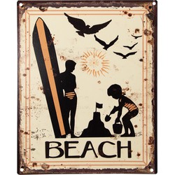 Clayre & Eef Tekstbord  20x25 cm Geel Ijzer Beach Wandbord