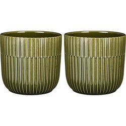 Mica Decorations - 2x - Plantenpot - groen - stripes - D17,5 x H16 cm - Plantenpotten