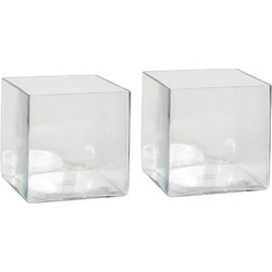 2x Lage glazen vaas transparant vierkant glas 20 x 20 x 20 cm - Vazen