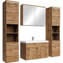Badplaats Badkamermeubel Set Paso XL 80 x 40 cm - Eiken - Badmeubel met spiegelkast en zijkasten