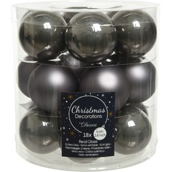 Decoris Kleine kerstballen - 18x st - antraciet grijs - D4 cm - glas - Kerstbal