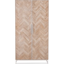 J-line - Kast Hoog 2 Deuren Zigzag Hout/metaal Naturel/wit - 95x42x186cm