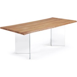 Kave Home - Lotty tafel van naturel eiken fineer met glazen poten 220 x 100 cm