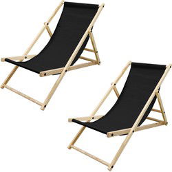 Set van 2 opvouwbare ligstoel zwart hout verstelbare rugleuning tot 120 kg ligstoel tuinligstoel strandligstoel