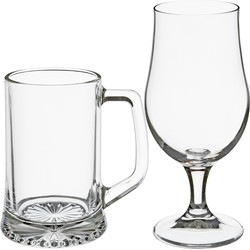 Bierglazen set - bierpullen/bierglazen op voet - 8x stuks - glas - Bierglazen