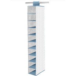 Ontdek onze Rack met 10 vakken van geweven materiaal in het wit en blauw - H128 cm.