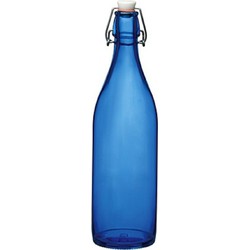 Bormioli rocco waterfles met beugeldop - blauw transparant - 1000 ml - Giara home deco fles - Decoratieve flessen
